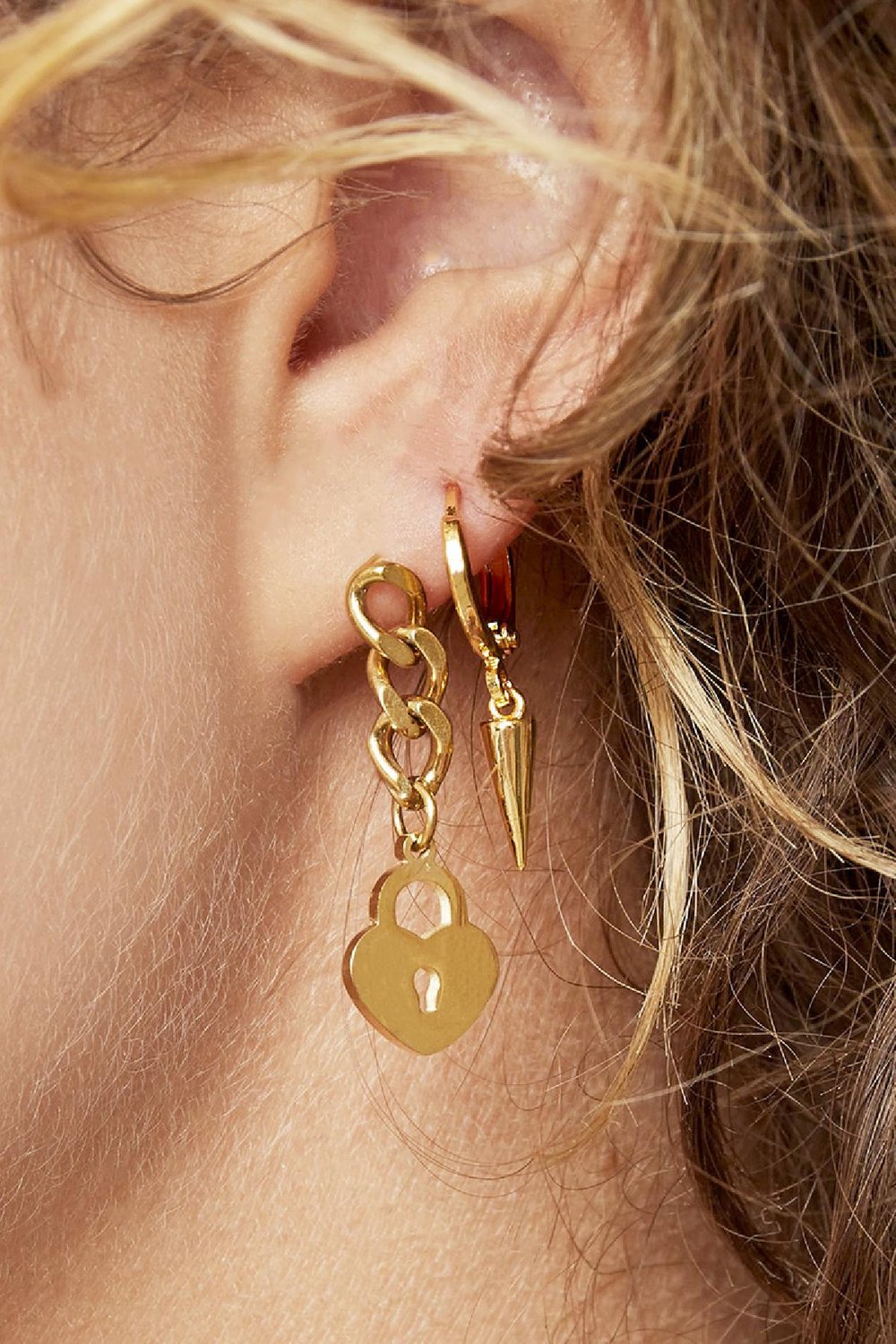 Ohrringe Locked Heart Chain Silber Edelstahl h5Bild2